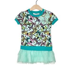 Self Esteem Green Butterfly Print Tulle Hem T-Shirt Dress Girls 5